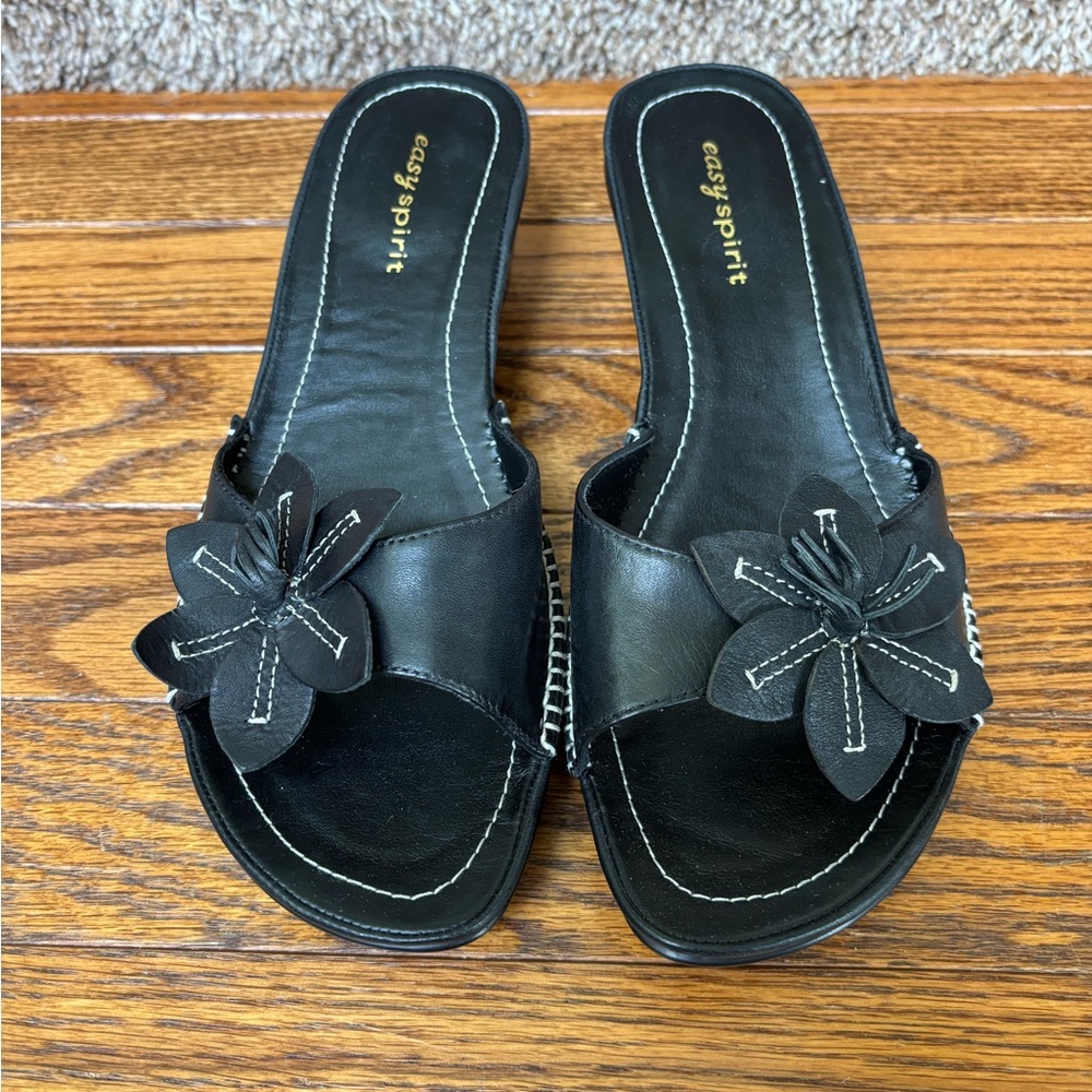 Easy Spirit Black Slide Sandals with Bow